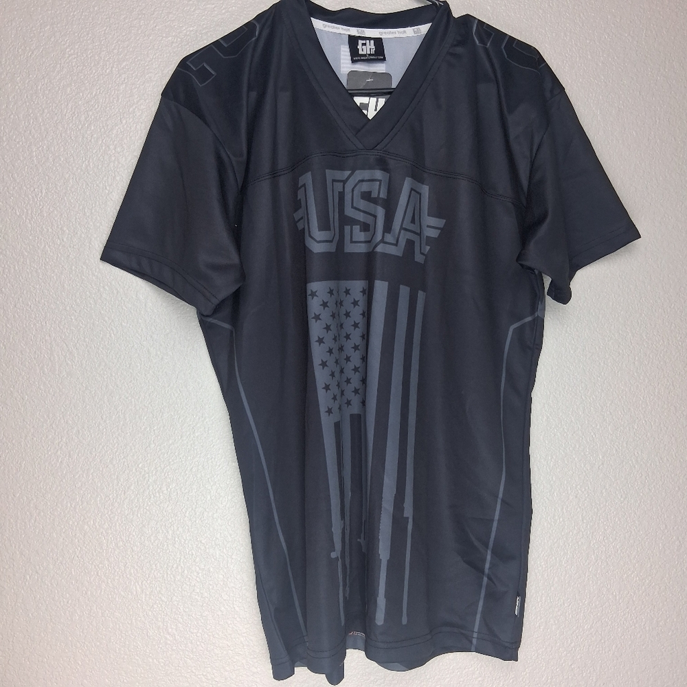 Greater Half Womens Black And Gray Patriotic Jersey Short Sleeve 2nd Amendment